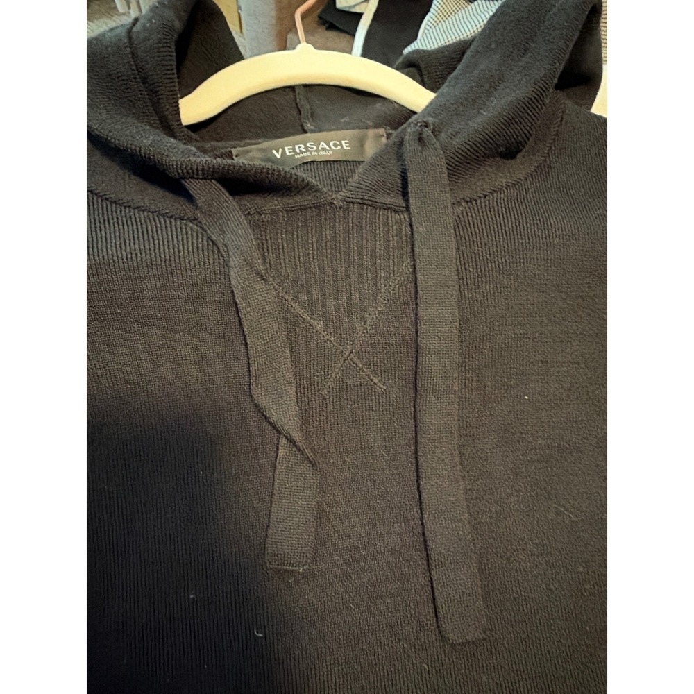 Versace Silk Scarf Paneled Hoodie Womens 38 Black Baroque Knit Pullover - Picture 13 of 14